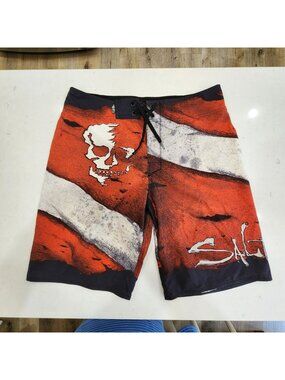 Salt Life SLX-QD Vapor Stretch Board Shorts Mens 32 Red Skull Motif Summer Beach